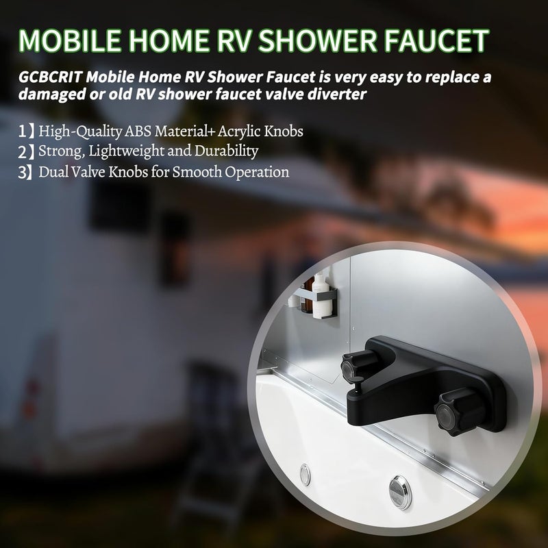 gcbcrit Mobile Home RV Tub Shower Center-Set Faucet, 8 inch, 2-Handle Wall Mount Shower Valve, RV and Motor Home Bath Tub & Shower Faucet with Clear Acrylic Knobs (Matte Black) - Image 3